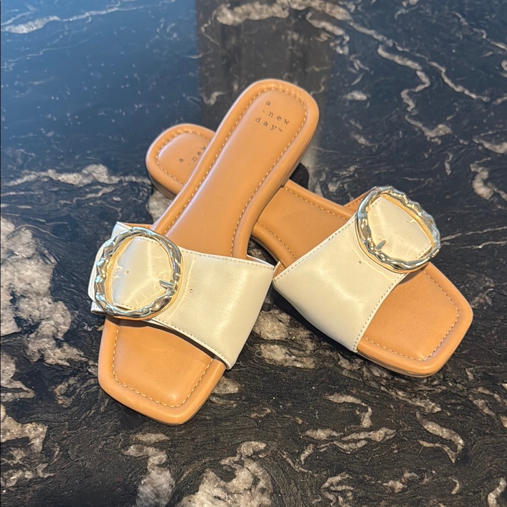 A New Day White and Tan Sandals for Effortless Style